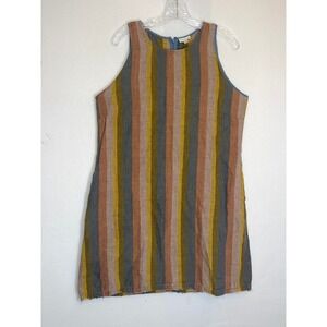 Garnet Hill Striped A Line linen Dress‎ Womens 12 Sleeveless Pockets
